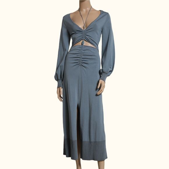 JONATHAN SIMKHAI Blue Slate Cut-Out Knit Midi Inez Dress - Picture 1 of 6